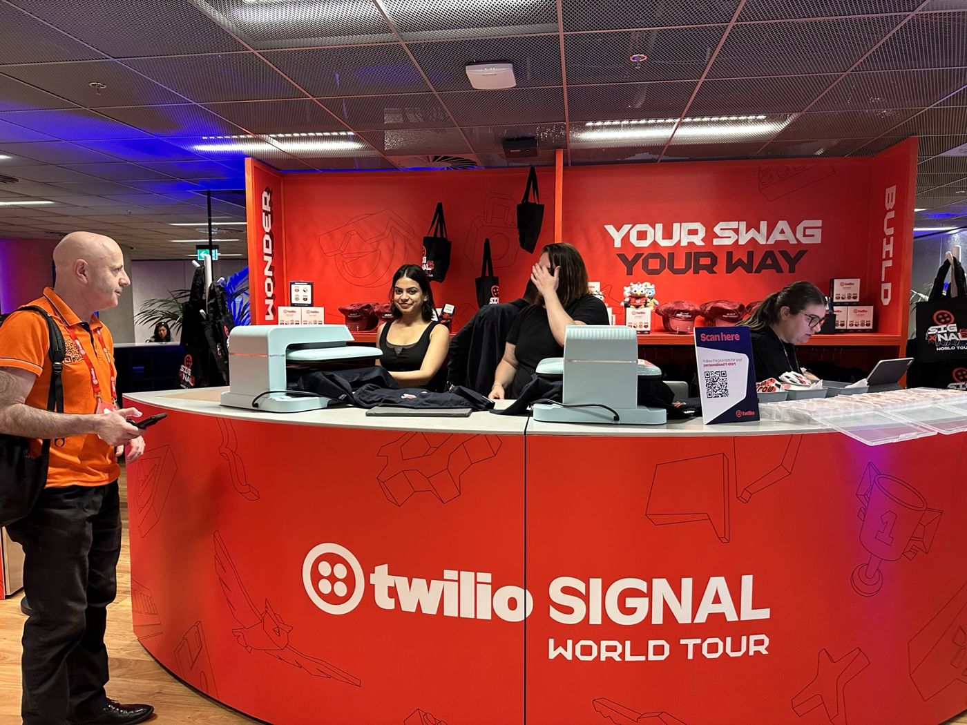 The Twilio SIGNAL World Tour registration and swag desk