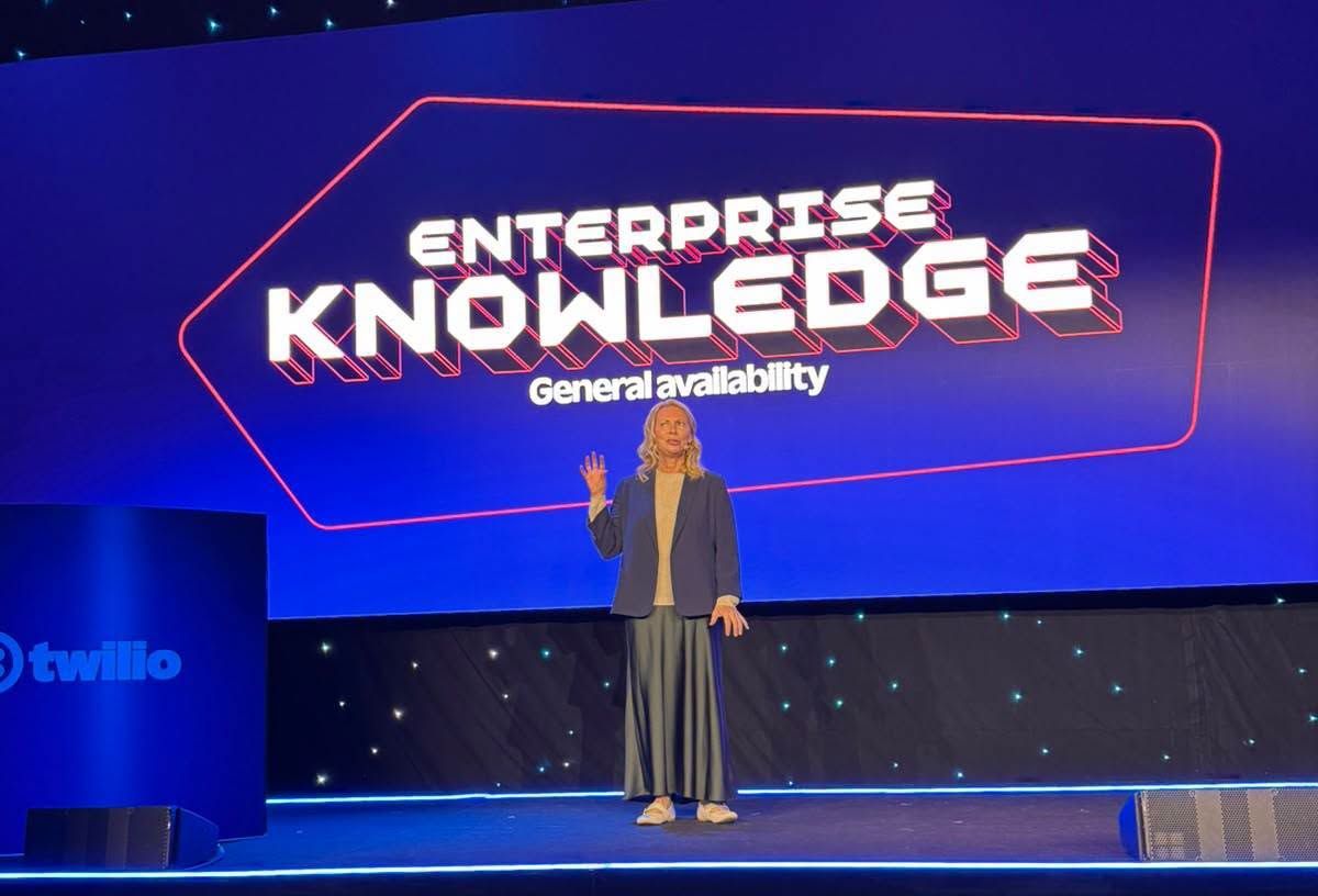 Main stage slide announcing Twilio Enterprise Knowledge general availability