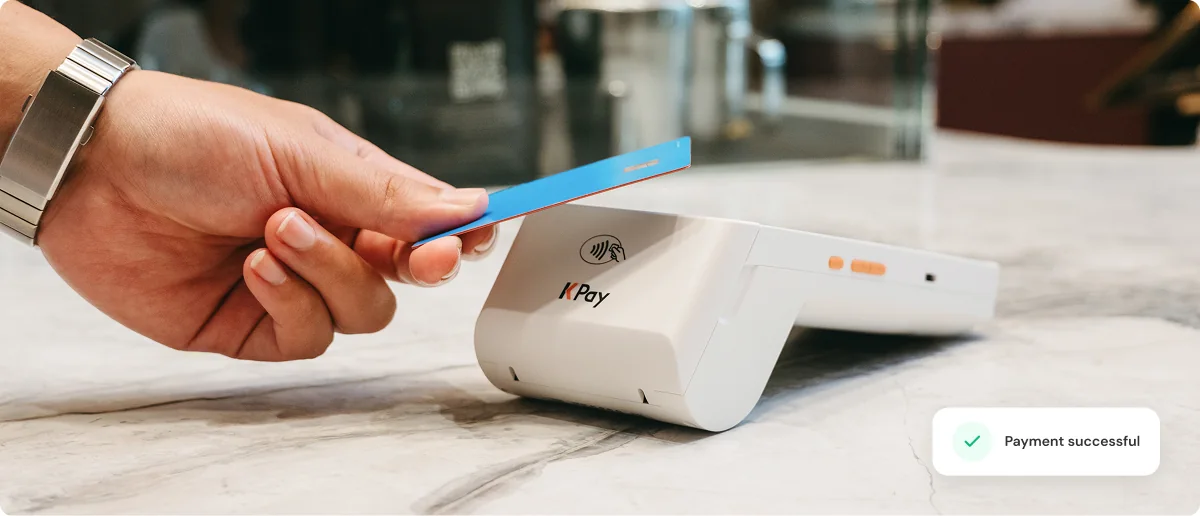 A card tapped on a KPay Terminal Pro, payment successful