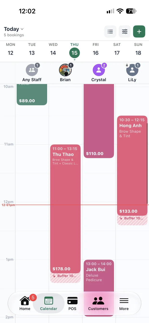 Ukilu POS staff calendar on iPhone