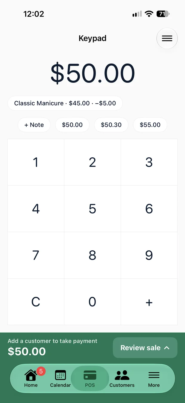 Ukilu POS keypad checkout on iPhone